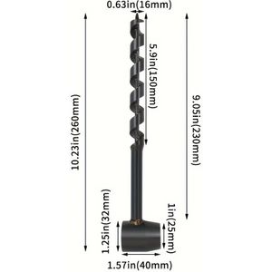 1pc Drill Bit Set, Extended Hand Drill With -flute Design, 16mm Diameter, Outdoor Woodworking Tool, Includes Leather Holder, Precision Ground Sharp Cutting Face