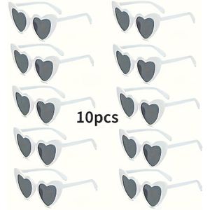 10 stuks Chique Hartvormige Modebrillen voor Mannen & Vrouwen - Modieuze Witte Montuur met Grijze Lenzen, Ideaal voor Bruiloften, Feestjes & Fotoattributen, Brillenaccessoires