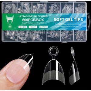 600pcs Artificial Acrylic Square False Nail Tips - Design, Short Almond Shape, Glossy Finish, Transparent & Pastel Colors For Natural Look, Nail Art, And , Nail Accessories
