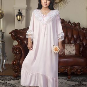 1pc Elegante Viscose Nachtjapon voor Vrouwen, Contrasterende Kant Detail, V-Hals, Kleur, Geweven Stof, Niet-Stretch, Nachthemd voor alle seizoenen