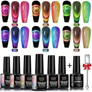 8-delige DOUBLE RHYTHM DOPAMINE CAT EYE GEL LAK SET - Voet-, Hand- & Nagelverzorgingset met Dubbelkoppige Magneet, Afweekbare LED Manicure, Nagelkunst Collectie voor Salongekwaliteit Thuis