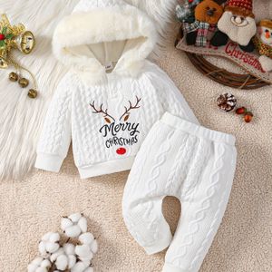 Gezellige Kerst Hoodie & Broek Set voor Jongens met Gewei Borduursel - Warme Fleece-Gevoerde, Lange Mouwen Outfit voor Herfst/Winter, Perfect voor Buiten
