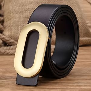 Handgemaakte Echt Leren voor Mannen en Vrouwen, Messing Ovale Gesp, Gladde Bovenlaag Koeienhuid Casual Jeans 3.8cm Breed, Messing, Geen Laag, Koeienhuid, Jeans