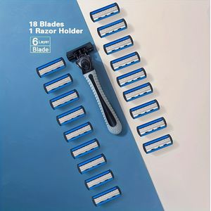 Herensafety-scheermes met 6-laags roestvrijstalen vervangende messen, ontworpen voor het verzorgen van baard en snor, inclusief een scheermessteel.