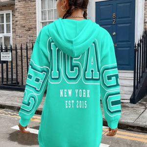 1pc SPECHIR Elegant Women'S Hoodie A6372 - Polyester en Spandex gebreide letterprint pullover met capuchon voor herfst/winter