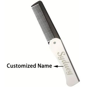 1pc Personalized Stainless Steel Folding Comb, Engraved With Name, Metal Handle And Plastic Bristle, Design, For Straight Hair, With Gift For Couple, Partner, Sister