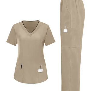 Professionele dames V-hals korte mouw pak set - & , 2-zak top & 4-zak broek, comfortabel voor alle seizoenen, casual tot formele kleding, vrijetijdskleding