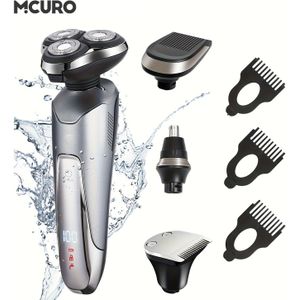 4-in-1 Elektrisch Scheerapparaat voor Mannen, Neushaartrimmer, USB Oplaadbare Draagbare Scheermes met 3D Zwevend Mes en Digitaal Display – Cadeau voor Vaderdag