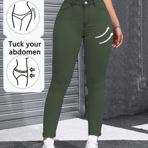 Vrouwen's Hoge Taille Slim-Fit Jeans met Billiftend Ontwerp & Zijzakken - Rekbaar, Kleur, Knoopsluiting, Casual Stijl voor Alledagse Kleding, Geschikt voor Alle Seizoenen