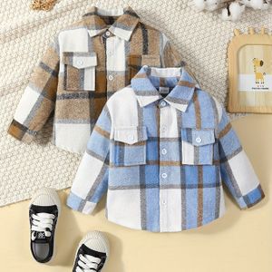 2 Stuks Babyjongen Baby Stijlvol Casual Gerafelde Stof Shirt Met Lange Mouwen, Kinder Herfst Winterjas Kleding