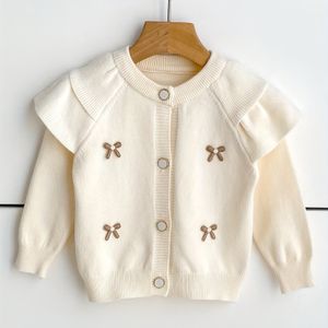 8110 Meisjes Nieuwe Herfst/Winter Koreaanse Stijl Strik Gebreide Ronde Hals Lange Mouwen Vestjas