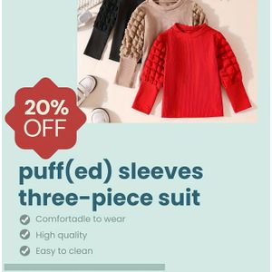 3-delige set Europese en Amerikaanse meisjes onderhemden met bubbelmouwen, lente- en herfststijl, modieuze en casual tops voor meisjes, meerkleurige combinatieset