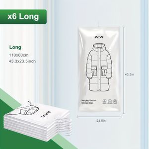 6pcs Hanging Vacuum Storage Bags, Space Saving Vacuum Sealed Bags, Extra Thick Long Size Storage Bags, Suitable For Closet Storage, Suits, Dresses, Hanging Vacuum Storage Bags, With Hook