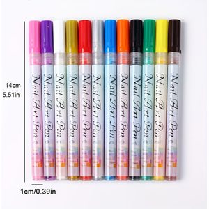 Nagelkunst Pen Set Tekening Graffiti Gel Potlood Plastic Waterdicht Schilderen Liner Penseel Witte Marker Pen Nagel Manicure Decoratie