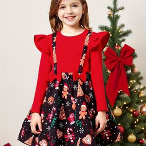 Valentijnsdag Meisjesjurk met Kantrand en Strik, Sneeuwpop en Kruk Liefdesprint, Beste voor Kerstmis