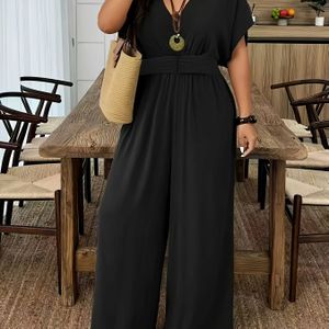 Plus Size, Lente-Zomer Kleur Casual Wijdpijp Jumpsuit voor Vrouwen