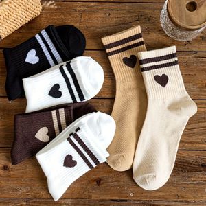 6 paar dameskousen tot halverwege de enkel met hart- en gestreept ontwerp - Zacht, comfortabel dagelijks kousen in zwart, wit, beige, , crème en marineblauw, schattige kousen