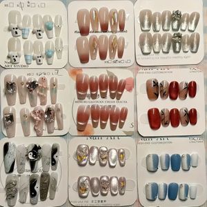 50 stuks 5-delige Set Handgemaakte Nagelartikelen - Korte & Lange Balletvormen, Glitter Paarse Cat , Herbruikbare Kunstnagels voor Vrouwen, Verfijnd en Schattig