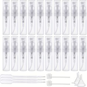 100st 2ml Mini Plastic Transparante Sprayfles Draagbare Parfum Mondwater Verstuiver, met 3st 1ml Pipetten, 2st Trechter en 2st Plastic Pomp, voor Reisparfum en Essentiële Oliën