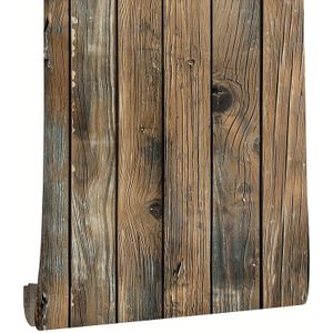 Vintage industrieel nep houten plank behang - Zelfklevend vinyl plak en stick wandbekleding met rechte - Stenen en houtstijl voor slaapkamer en woonkamer decor