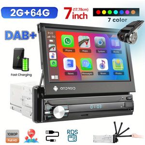 Podofo 2 + 64GB Auto DIN Met Draadloze RDS, 7 Inch Scherm Verlengbare Handmatige 13 Auto Radio Stereo Met WiFi FM/RDS Radio Aux-in Carplayer Voor Auto + DVR Camera Voor Kerstmis