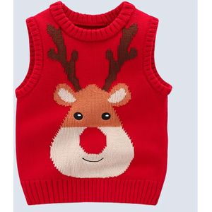 Peuter Kerst Rendier Gebreide Vest - Zacht Rekbare 100% Polyester Mouwloze Top met Feestelijk Rood & Wit Gewei Design, Wasmachinebestendig voor Feestjes en Familiebijeenkomsten (0-3 Jaar)