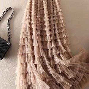 Elegante Gelaagde Mesh Rok met Hoge Taille | Kleur, Geschikt voor Lente/Zomer/Herfst