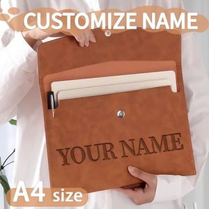 Personalized A4 File Folder - Custom Engraved Name, Magnetic Closure, Waterproof, Large Capacity Document Organizer For Office, School, Or Gift (brown)