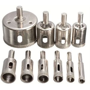 10pcs Set Of Diamond-coated Steel Drill Bits For Tiling, Marble, Glass, Ceramic, Electric Tools 6mm-32mm (0.23-1.26 Inch)