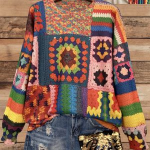 All- Trui met Blokpatroon, Casual Ronde Hals Lange Mouwen Dames Sweater