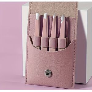 4-delige Roestvrijstalen Wenkbrauwpincetten Set Make-up Gereedschap voor Wimperverwijdering, Langdurig Anti-Roest en Makkelijk Schoon te Maken, Perfect voor Persoonlijk Gebruik