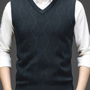Herenslimfit V-hals Mouwloos Gebreid Vest - Geometrisch Licht Zakelijk Casual, Middelmatig Rekbaar Pullover voor Herfst Winter, Meerdere Kleuropties