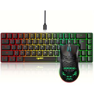 HXSJ Ergonomisch 68-toetsen Mini Bedraad Toetsenbord met RGB Achtergrondverlichting en Optische Gaming Muis, ABS Materiaal, Compatibel met PS4, , PC, Laptop, Mac - Geen Batterij Vereist
