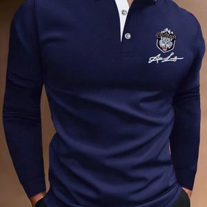 Tijgerkop anime print heren casual comfortabel shirt met lange mouwen voor lente herfst, golfsporten