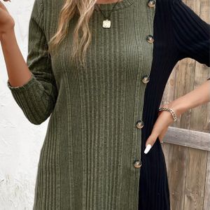 Elegante richting damesmode patchwork knopen ribbend lange mouw top