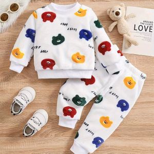 Jongens Kerstmode Herfst Winter Dikke Flanellen Set, Nieuwe Warme Tweedelige Set voor Kinderen