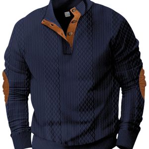 Herren Casual Stand Collar Lange Mouw Shirt - Contrasterende Jacquard Brei, Losse Pasvorm met Sluiting voor Lente/Herfst Outdoor , Nieuwe Ontwerp Kraagshirts, , Ademend Materiaal, Weekendkleding