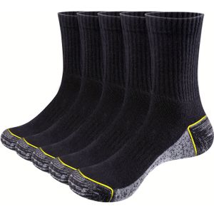 YUEDGE 5 Paar Heren Werk Sokken Terry Gevoerde Wandelsokken Dikke Thermische Sokken Zwart Wit Grijs