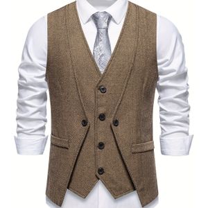 Heren Vestjas - Zonder Jasje, Knoopsluiting Voorkant, Witte Overhemdkraag, Wasmachinebestendig – Casual & Formele Dracht (Trouwerijen, Business, Prom) – Mannenkleding