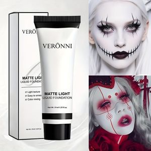 Witte vloeibare foundation - volledige en langdurige concealerformule, verhelderend make-upeffect, Halloween carnaval Kerstmake-up, overlay gezichtscrème en kleurafstemming