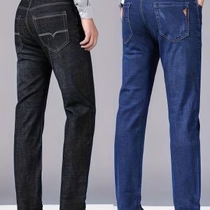 2-Pack Heren Business Casual Jeans, Draagbaar, Slim Fit Rechte Pijp, Kreukbestendig Strijkvrij Materiaal, Hoge Taille Slankmakend Niet Strak, Geschikt voor Woon-Werkverkeer en Dates