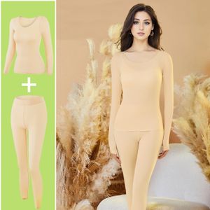 Naadloos Lichtgewicht Thermisch Ondergoed Set, Dun & Zacht & Comfortabel & Elastische Lange Mouwen Strakvallende Top & Broekje, Dames Lingerie & Nachtkleding Set