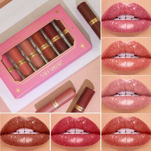 van 6 stuks Zeemeermin Glinsterende Fluweelen Lippenstift - Metaalachtige Afwerking, Langdurig Glans & Glitters, Ideaal Cadeau voor Vrouwen - Beschikbaar in Oranje, Roze, , Rood