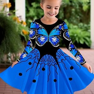 Schattige Meisjes Vlinder Grafische Trui Met Lange Mouwen Jurk, Informele Jurken Voor Lente En Herfst, Feestelijk Cadeau