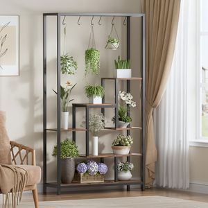 Plant Stand For Indoor Use, , Large Plant Shelf With 6 S-hooks, 179 Cm High Plant Stand, Metal Flower Shelf For Indoor Balcony Floor Flower Stairs Living Room