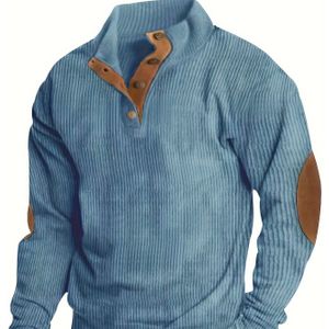 Casual Heren Trui met Opstaande Kraag - 100% Polyester, Geribbelde Manchetten, Machinewasbaar, Lange Mouwen Top voor Lente/Herfst Casual Kleding