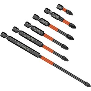 6-pack Magnetic Phillips #2 Impact Screwdriver Bits Set, S2 Steel Hex Shank, High Torque, Strong Magnet, For Power Tools, 1/4 Inch Hex, Lengths 25-150mm