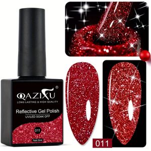 8ml Reflecterende Glitter Gel Nagellak - Alcoholvrij & Formaldehyde-Vrij, /LED Uithardend Semi-Permanent Manicure Kunst, Super Glanzende Rode, Blauwe & Zilveren Tinten voor Nagels