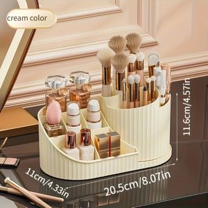 360° Rotating Vanity Makeup Organizer: A Large-capacity Cosmetic Storage Box With Multiple Compartments For Storing Brushes, Eyeshadows, Lipsticks, And Pens.