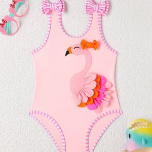 One-piece Cute Embroidered Goose Girl's Sleeveless Bow Back Tankini Thong Fashionable One-piece Girls' Swimsuit For Spring And Summer Beach Vacation Party High Elasticity Cute